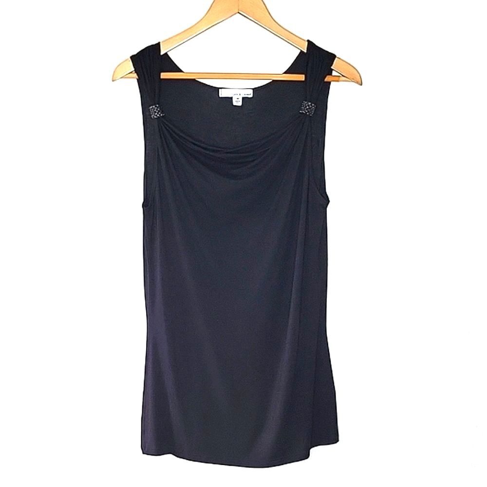 LUCY & LAUREL Black Dressy Cowl Neck Tank Top size M Rhinestones Sparkly